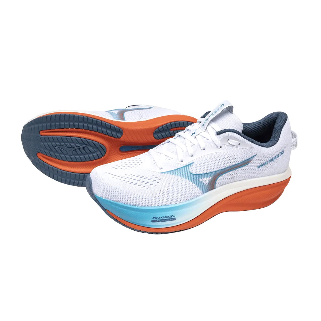 MIZUNO Wave Rider 30 Mens (D) White/Blue Jewel/Orange