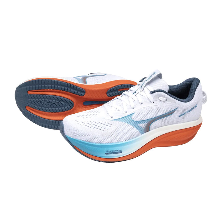 MIZUNO Wave Rider 30 Mens (D) White/Blue Jewel/Orange